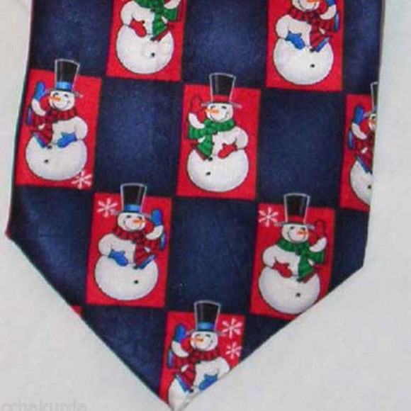 SILK Tie Necktie Christmas Snowman Blue Red - Picture 1 of 3